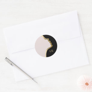 Sticker Rond Nom Du Monogramme Rose Noir Et Or Face