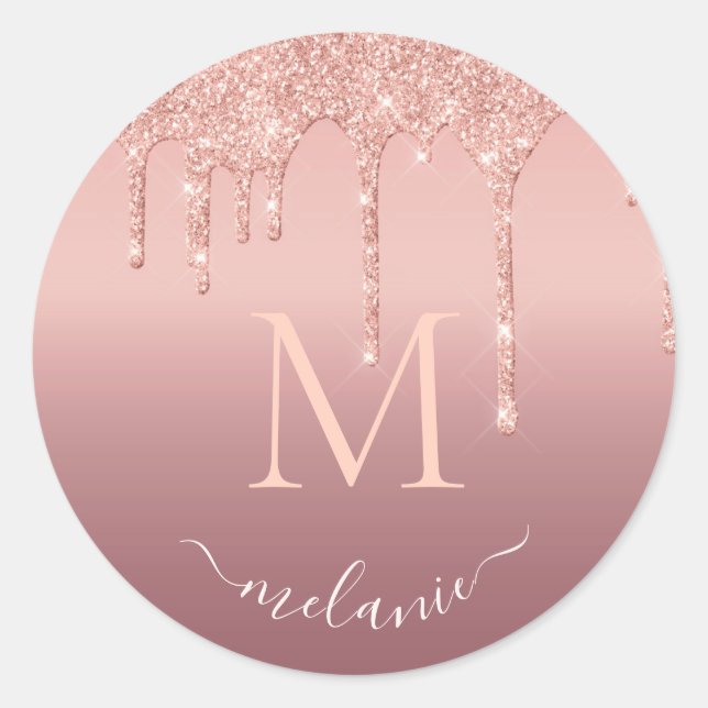 Sticker Rond Nom du monogramme Rose texte Parties scintillant d (Devant)