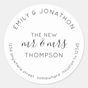 Sticker Rond Nom du retour des jeunes mariés Adresse Noir Blanc