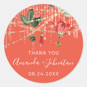 Sticker Rond Nom du Rose de remerciement Date Corail blanc Gold