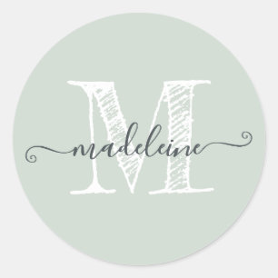 Sticker Rond Nom du script moderne Monogramme Initial Pastel Ve