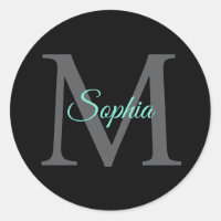 Nom du script turquoise, Monogramme gris grand sur
