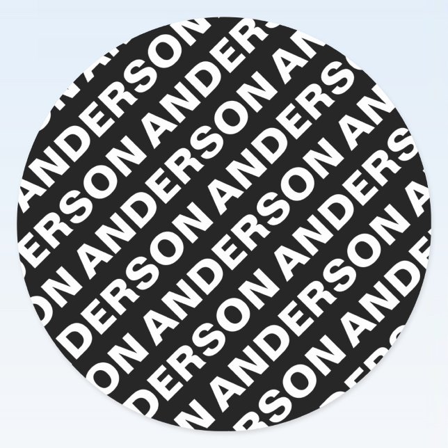 Sticker Rond Nom éditable gras répétitif | Simple Blanc Noir (Créateur téléchargé)