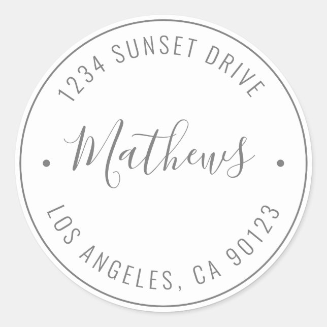 Sticker Rond Nom élégant et texte circulaire | Gris et blanc (Devant)