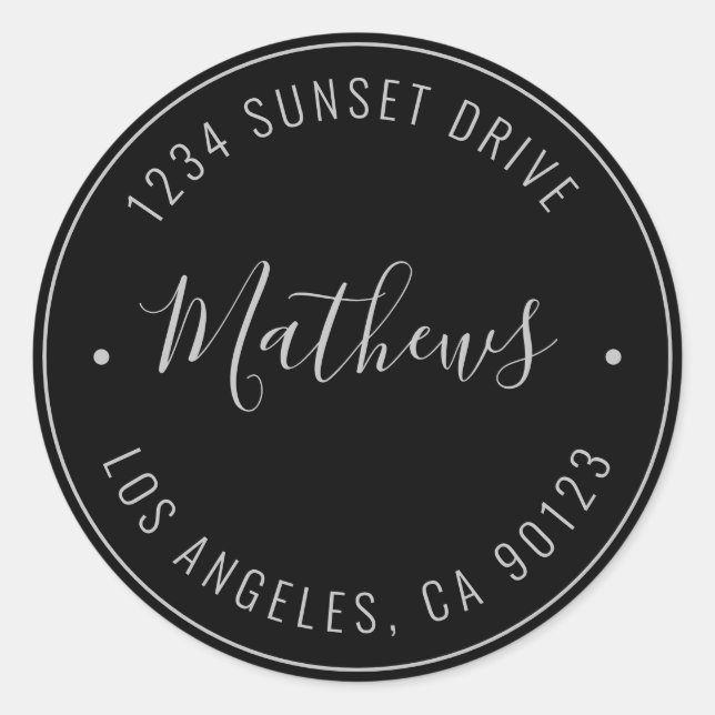 Sticker Rond Nom élégant et texte circulaire | Noir et gris (Devant)