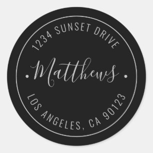 Sticker Rond Nom élégant et texte circulaire   Noir et gris