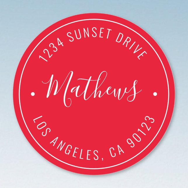 Sticker Rond Nom élégant et texte circulaire | Rouge et blanc (Créateur téléchargé)