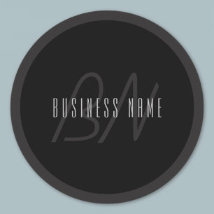 Sticker Rond Nom élégant moderne & monogramme   Gris foncé & No