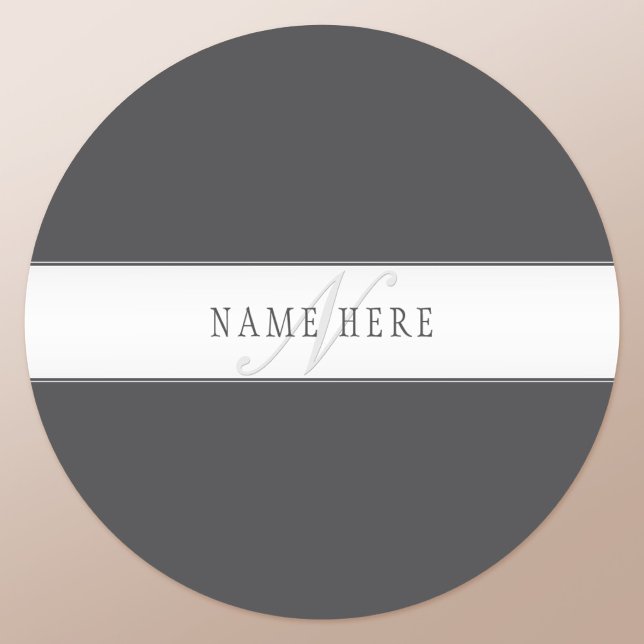 Sticker Rond Nom élégant & Monogramme | Gris foncé & Clair  (Créateur téléchargé)