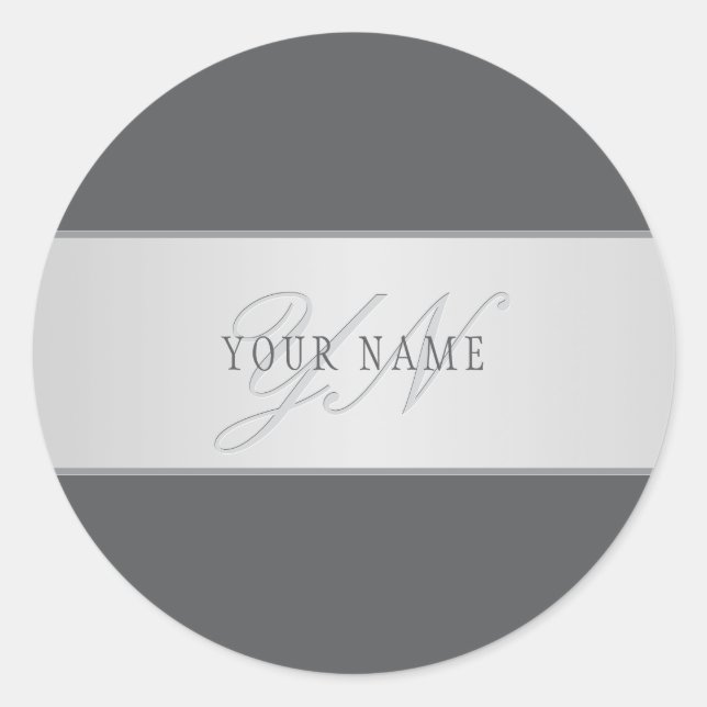 Sticker Rond Nom élégant & Monogramme Lettrage (ou autre texte) (Devant)