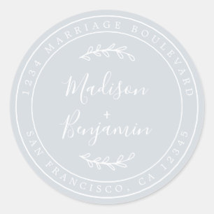 Sticker Rond Nom élégant Pastel Blue Mariage Adresse de retour