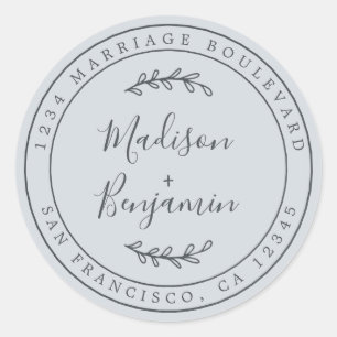 Sticker Rond Nom élégant Pastel Blue Mariage Adresse de retour