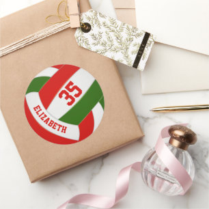 Sticker Rond nom enfant jersey numéro rouge vert volleyball