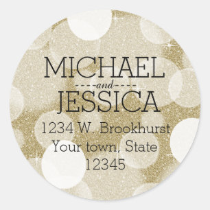 Sticker Rond Nom et adresse personnalisé par Bokeh de parties