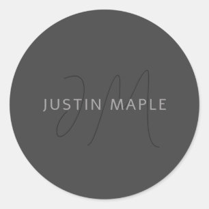 Sticker Rond Nom et monogramme du cool   gris foncé