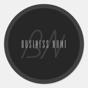 Sticker Rond Nom et monogramme élégants modernes   Gris foncé e