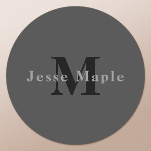 Sticker Rond Nom et monogramme Gris foncé