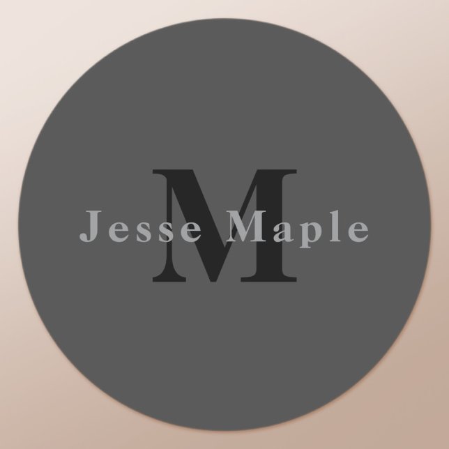 Sticker Rond Nom et monogramme | Gris foncé (Créateur téléchargé)
