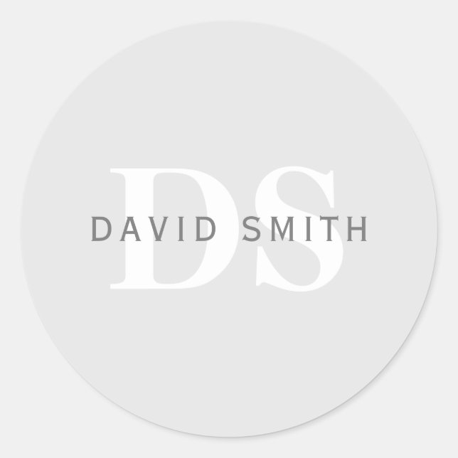 Sticker Rond Nom et monogramme modernes | Blanc gris clair et f (Devant)