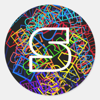 Sticker Rond Nom et monogramme rétro-modernes Couleurs vives et