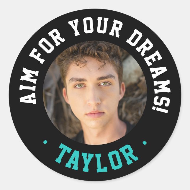 Sticker Rond Nom Et Photo Blanc Noir Inspirationnel Et À La Mod (Devant)