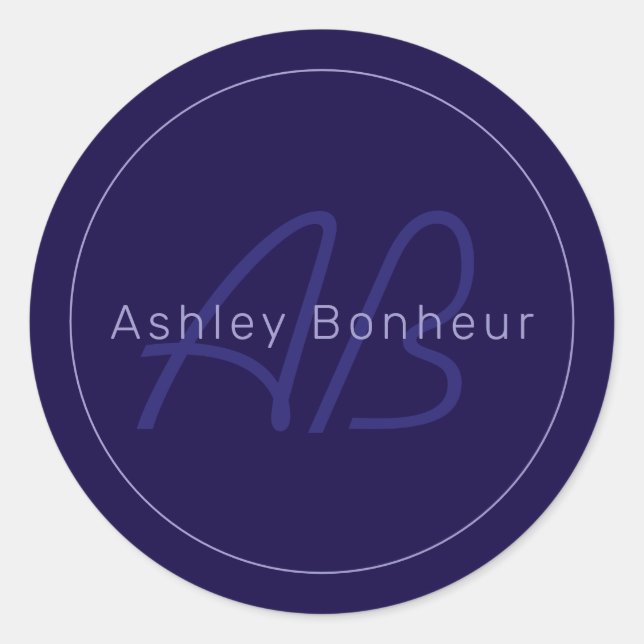 Sticker Rond Nom et prénom modernes avec monogramme (Devant)
