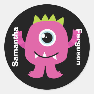 Sticker Rond Nom Étiquette/Sticker - Design Monster Rose