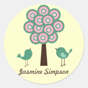 Sticker Rond Nom Étiquettes/Stickers Deux oiseaux verts