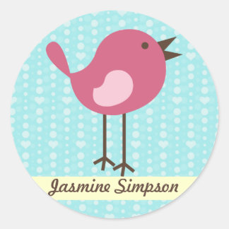 Sticker Rond Nom Étiquettes/Stickers Oiseau rose - Design Coeur