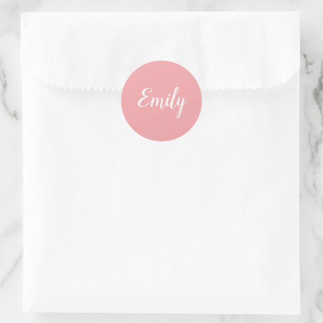 Sticker Rond Nom Féminin Script Rose Pâle et Blanc Esthétique (Sac)