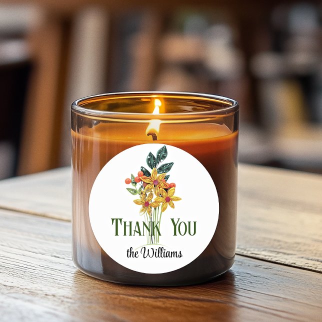 Sticker Rond Nom, Fleurs rembourrées papier, Merci, 3 pouces (Créateur téléchargé)