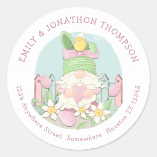 Sticker Rond Nom Gnome de Pâques mignonne Adresse de retour ros