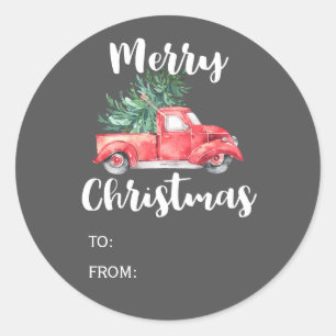 Sticker Rond Nom gris rouge de cadeau de camion et de Noël de