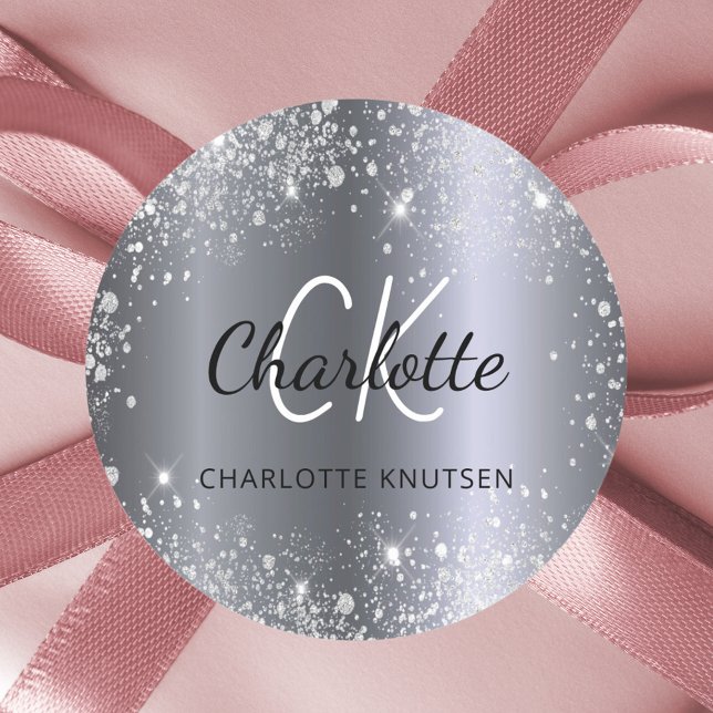 Sticker Rond Nom initial du monogramme de parties scintillant a (Créateur téléchargé)