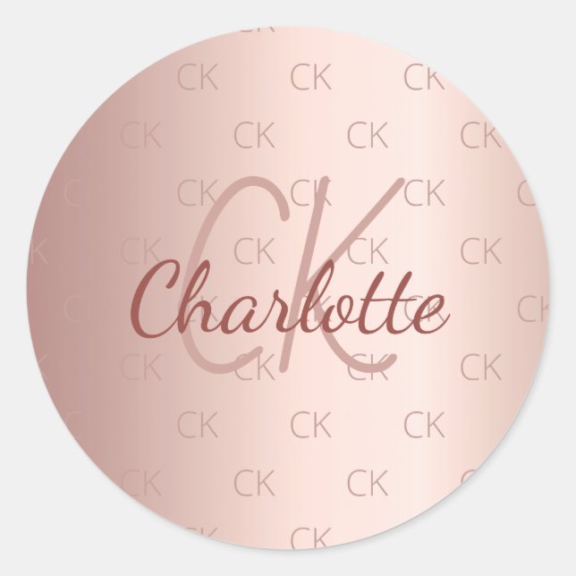 Sticker Rond Nom initial du monogramme or rose (Devant)