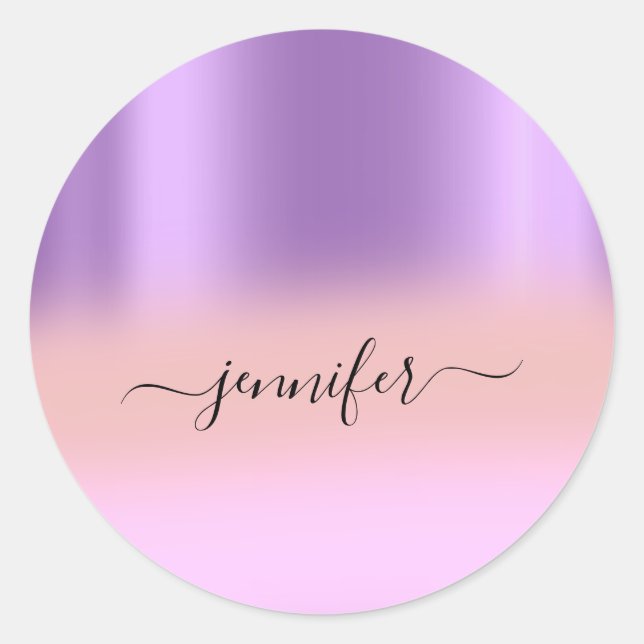 Sticker Rond Nom Mariage OMBRE Minimalisme Rose violet rose ros (Devant)