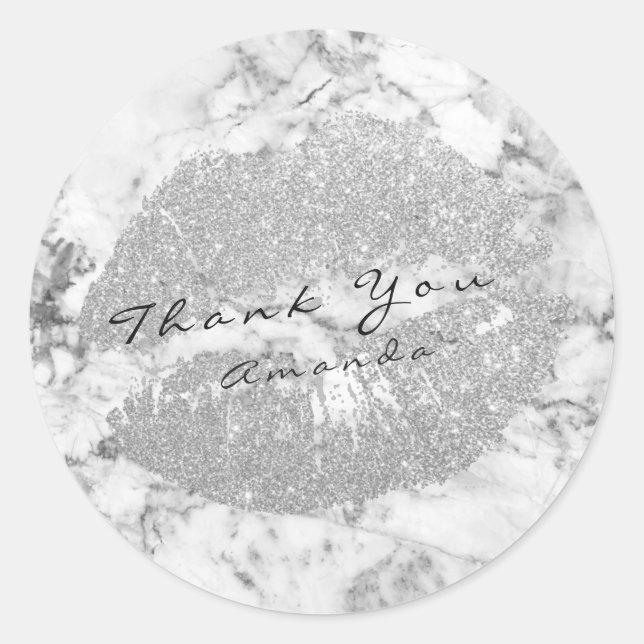 Sticker Rond Nom Marque de marque Merci Kiss Argent Parties sci (Devant)