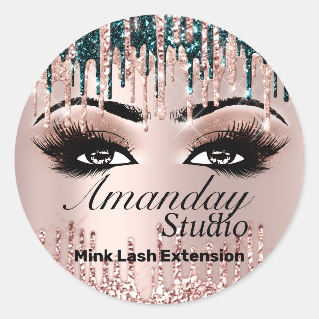 Sticker Rond Nom Mink Lashes Extension Drips Rose Maquillage (Devant)
