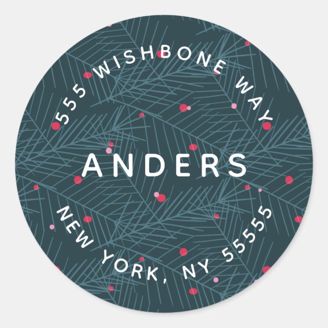 Sticker Rond Nom moderne Adresse d'épinette de vacances personn (Devant)