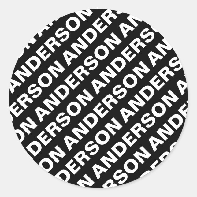 Sticker Rond Nom modifiable répété en gras | Blanc noir simple (Devant)
