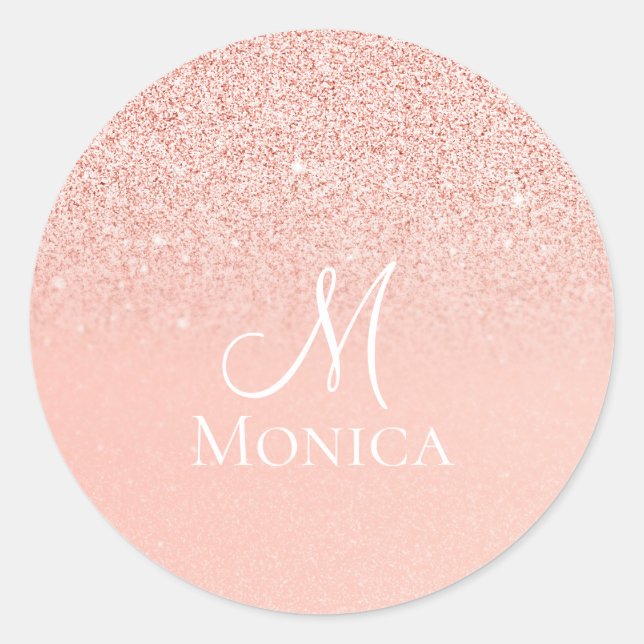 Sticker Rond Nom monogramme avec paillettes rose moderne  (Devant)