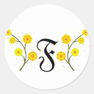 Sticker Rond Nom monogramme floral jaune d'aquarelle moderne
