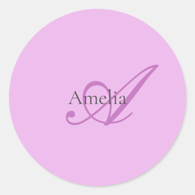 Sticker Rond Nom Monogramme Lettre initiale Orchid & Lilac (Devant)