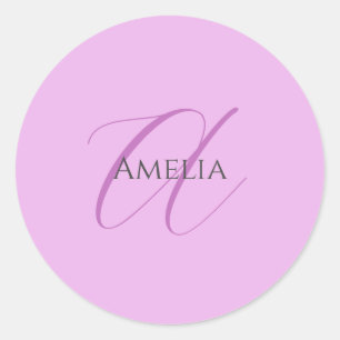 Sticker Rond Nom Monogramme Lettre initiale Orchid & Lilac