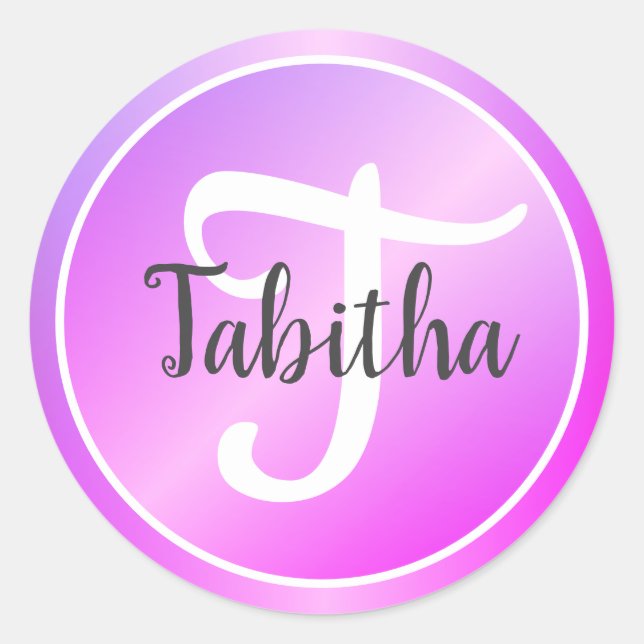 Sticker Rond Nom monogrammé ombré rose pastel violet élégant  (Devant)