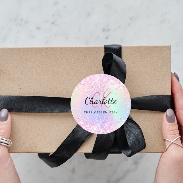 Sticker Rond Nom monographique en violet rose holographique (Créateur téléchargé)