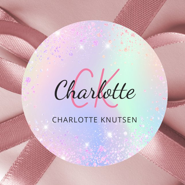 Sticker Rond Nom monographique en violet rose holographique (Créateur téléchargé)