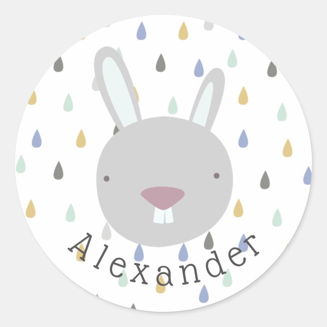 Sticker Rond Nom personnalisable Cute Rabbit (Devant)
