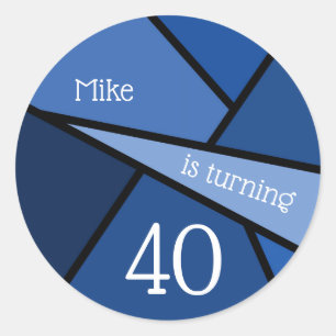 Sticker Rond Nom personnalisé 40e anniversaire Abstrait bleu gé