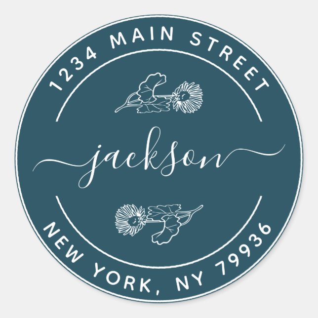 Sticker Rond Nom personnalisé Adresse de retour Moderne Ronde (Devant)